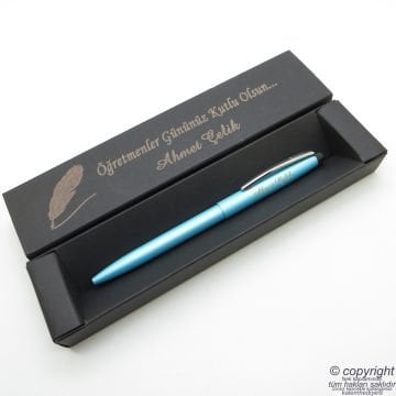 Scrikss İsme Özel Metal Açık Mavi Tükenmez Kalem + İsme Özel Kutu (Öğretmenler Günü veya başka bir mesaj)