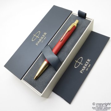 Parker IM Premium Saten Kırmızı Altın Tükenmez Kalem | İsme Özel Kalem