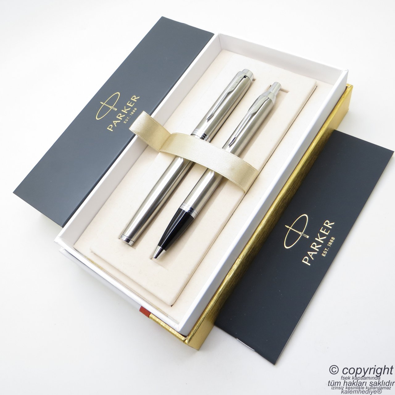 Parker IM Brushed Metal Krom Roller Kalem + Tükenmez Kalem Set | İsme Özel Kalem | Hediyelik Kalem