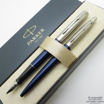 Parker Jotter Mavi CT Dolma Kalem + Tükenmez Kalem Set | Parker Kalem | İsme Özel Kalem | Hediyelik Kalem
