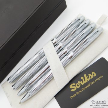 Scrikss 722W 4'lü Set Krom | Dolma Kalem + Roller Kalem + Tükenmez Kalem + Versatil Kalem Set | Scrikss Venüs | İsme Özel Kalem | Hediyelik Kalem