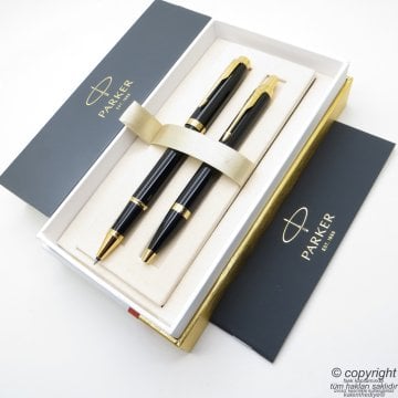 Parker IM Siyah Altın Roller Kalem + Tükenmez Kalem Set | İsme Özel Kalem | Hediyelik Kalem