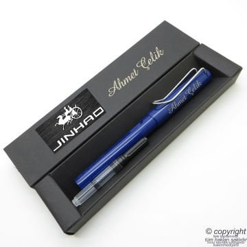 Jinhao Mavi İsme Özel Pompalı Dolma Kalem | İsme Özel Kutu ve Kalem