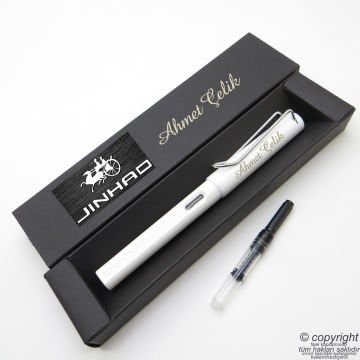 Jinhao Beyaz İsme Özel Pompalı Dolma Kalem | İsme Özel Kutu ve Kalem