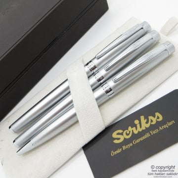 Scrikss 38 3'lü Set Mat Krom | Dolma Kalem + Roller Kalem + Tükenmez Kalem Seti | Scrikss Honour | İsme Özel Kalem | Hediyelik Kalem