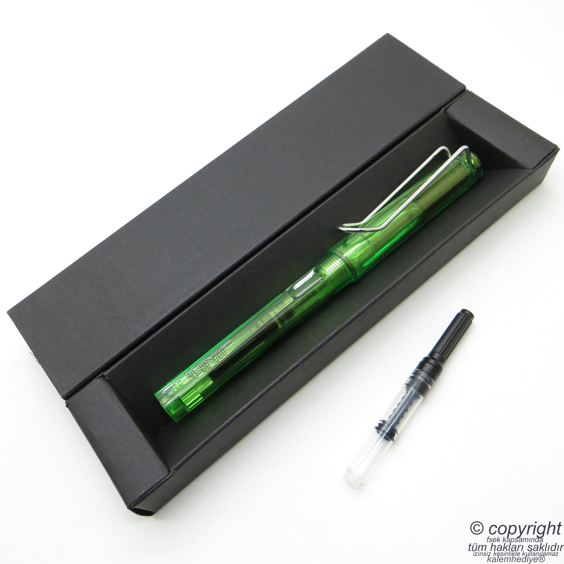 Jinhao Transparan Yeşil İsme Özel Pompalı Dolma Kalem | İsme Özel Kutu ve Kalem