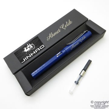 Jinhao Mavi İsme Özel Pompalı Dolma Kalem | İsme Özel Kutu ve Kalem