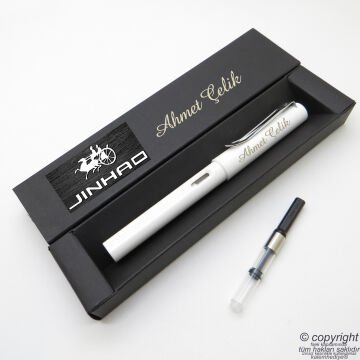 Jinhao Beyaz İsme Özel Pompalı Dolma Kalem | İsme Özel Kutu ve Kalem