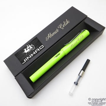 Jinhao Neon Yeşil İsme Özel Pompalı Dolma Kalem | İsme Özel Kutu ve Kalem