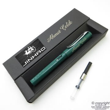 Jinhao Yeşil İsme Özel Pompalı Dolma Kalem | İsme Özel Kutu ve Kalem