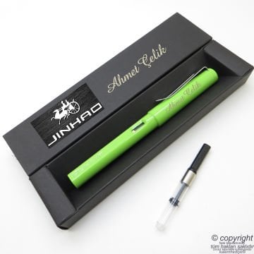 Jinhao Mat Yeşil İsme Özel Pompalı Dolma Kalem | İsme Özel Kutu ve Kalem
