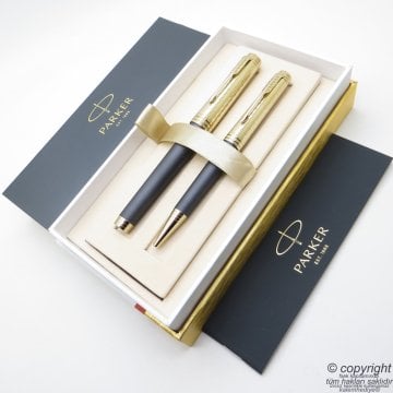 Parker Premier Luxury Titanyum Gri Roller Kalem + Tükenmez Kalem Set | Parker Kalem | İsme Özel Kalem | Hediyelik Kalem