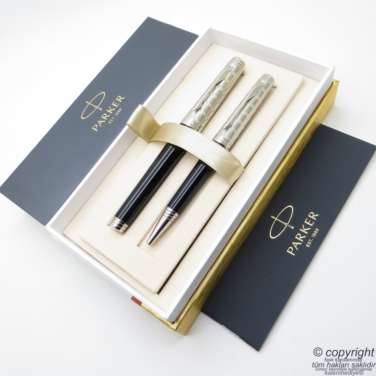 Parker Premier Custom Siyah St Roller Kalem + Tükenmez Kalem Set | Parker Kalem | İsme Özel Kalem | Hediyelik Kalem