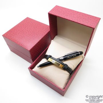 Kişiye Özel Black Gold Unisex Bileklik + İsme Özel Mini Cep Kalemi - Hediyelik Kutulu Set