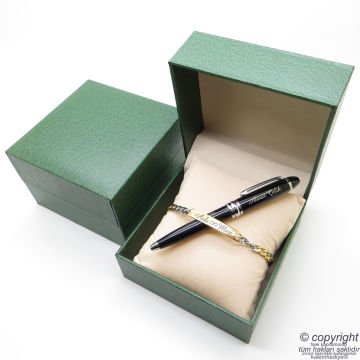 Kişiye Özel Gold Krom Metal Unisex Bileklik + İsme Özel Mini Cep Kalemi - Hediyelik Kutulu Set