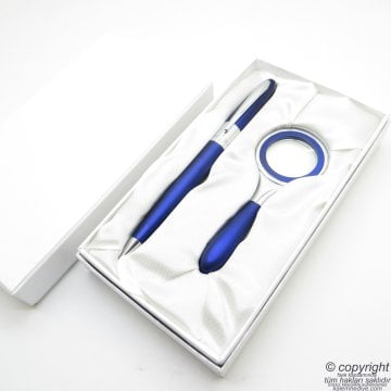 Wings P106M Mavi Krom İsme Özel Büyüteç + Kalem Seti | İsme Özel Kalem Seti | Hediyelik Kalem