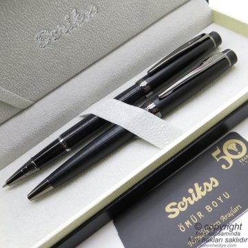 Scrikss 38 Mat Siyah Roller Kalem + Tükenmez Kalem Set | İsme Özel Kalem | Hediye Kalem