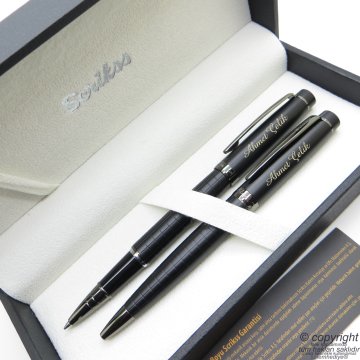 Scrikss 38 Mat Siyah Roller Kalem + Tükenmez Kalem Set | İsme Özel Kalem | Hediye Kalem