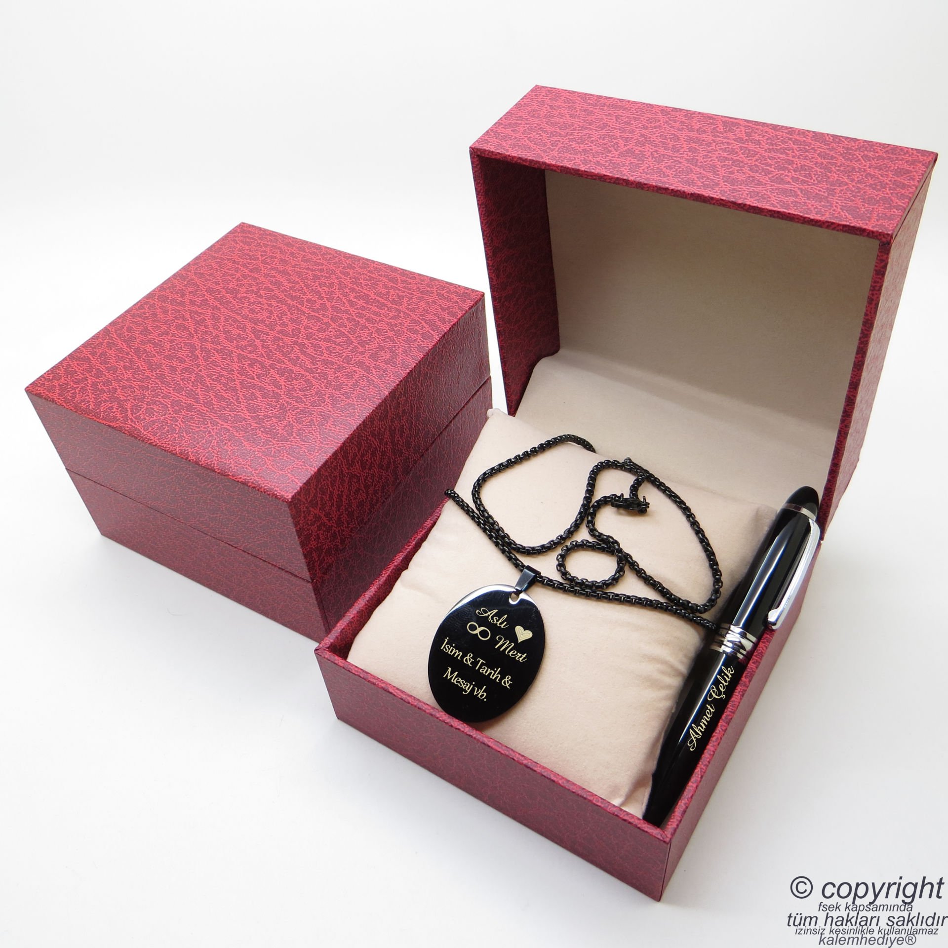Kişiye Özel Titanyum Mini Künye Kolye + İsme Özel Mini Cep Kalemi - Hediyelik Kutulu Set