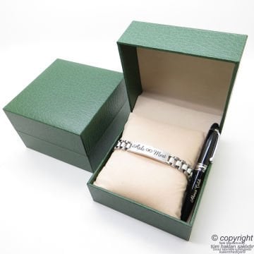 Kişiye Özel Krom Bileklik Unisex + İsme Özel Mini Cep Kalemi - Hediyelik Kutulu Set