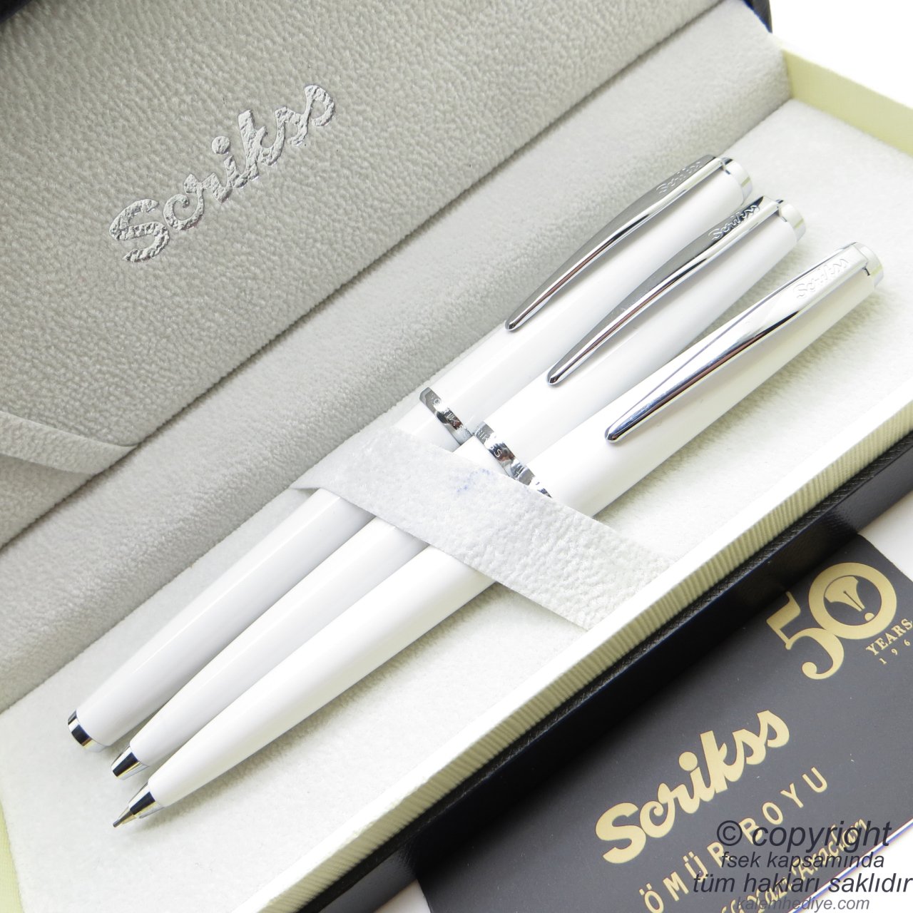 Scrikss 33 3'lü Set Beyaz | Dolma Kalem + Tükenmez Kalem + Versatil Kalem Set | Scrikss Kalem | İsme Özel Kalem | Hediyelik Kalem
