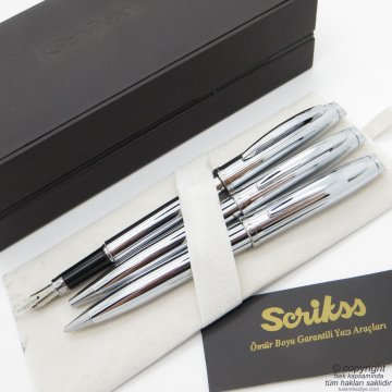Scrikss 39 3'lü Set Parlak Krom | Dolma Kalem + Tükenmez Kalem + Versatil Kalem Set | Scrikss Kalem | İsme Özel Kalem | Hediyelik Kalem