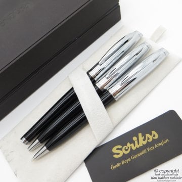 Scrikss 39 3'lü Set Siyah Krom | Dolma Kalem + Tükenmez Kalem + Versatil Kalem Set | Scrikss Kalem | İsme Özel Kalem | Hediyelik Kalem