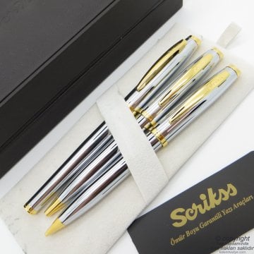 Scrikss 39 3'lü Takım Gold Krom | Dolma Kalem + Tükenmez Kalem + Versatil Kalem Set | Scrikss Kalem | İsme Özel Kalem | Hediyelik Kalem