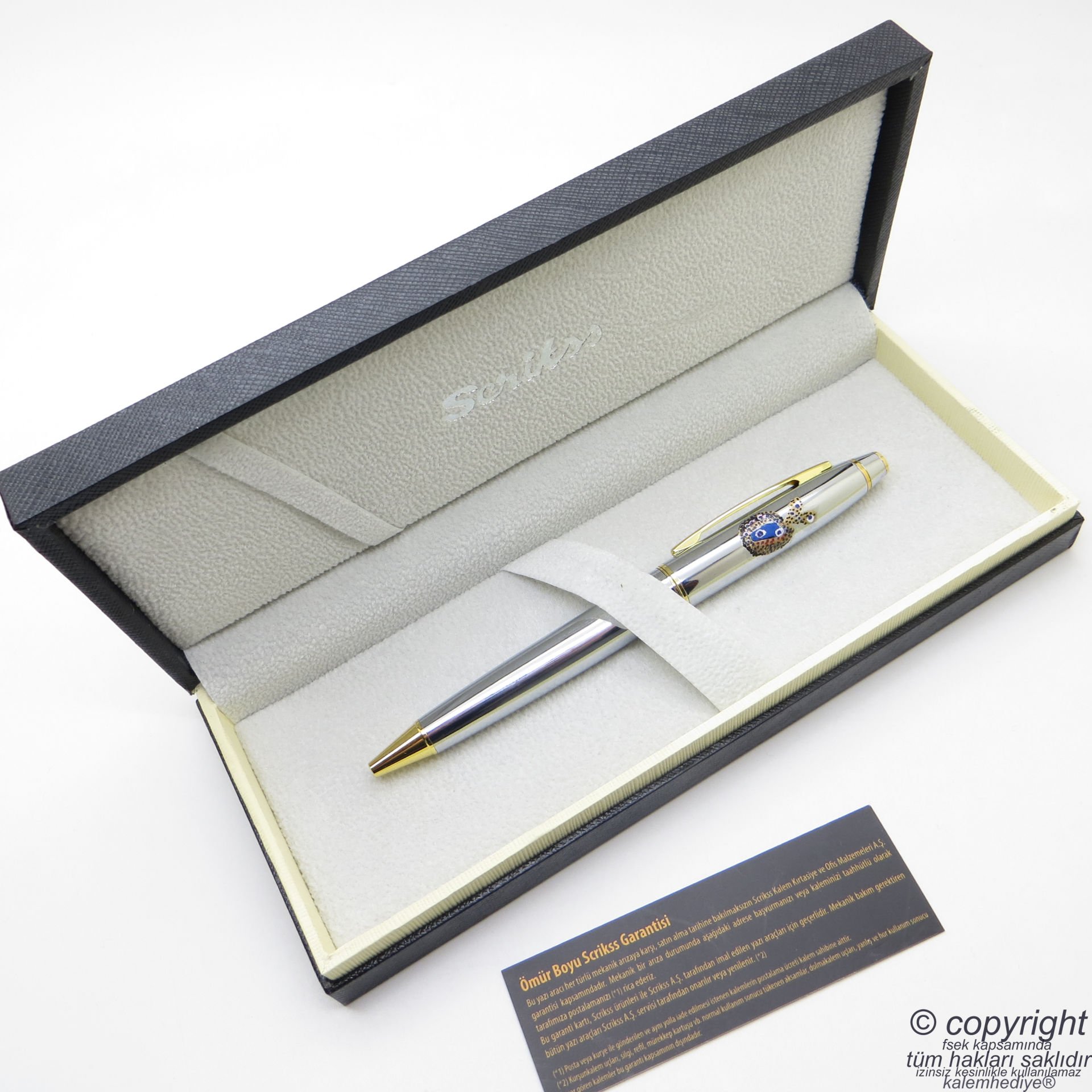 Scrikss Gold Krom Sanatsal Çizimli Tükenmez Kalem | Benzersiz üründür. Yalnızca bir adet bulunmaktadır