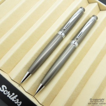 Scrikss 38 Füme Tükenmez Kalem + Versatil Kalem Set | Scrikss Kalem | İsme Özel Kalem | Hediyelik Kalem