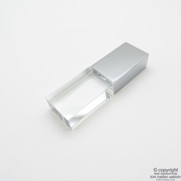 Wings Kişiye Özel Led Işıklı Usb Bellek 16GB Cam-Metal Gümüş Gri | İsme Özel Usb Bellek | Hediyelik Usb Flash Bellek