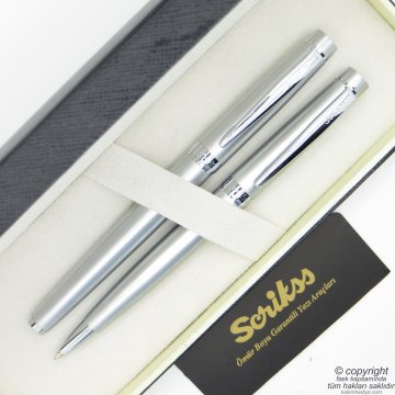 Scrikss 38 Mat Krom Dolma Kalem + Tükenmez Kalem Set | Scrikss Kalem | İsme Özel Kalem | Hediyelik Kalem