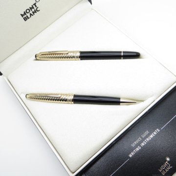 Montblanc Meisterstück Doue 145 Geometric Dolma Kalem + Tükenmez Kalem Set | İsme Özel Kalem | Hediyelik Kalem