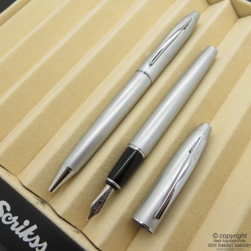 Scrikss 35 Mat Krom Dolma Kalem + Tükenmez Kalem Set | Scrikss Kalem | İsme Özel Kalem | Hediyelik Kalem