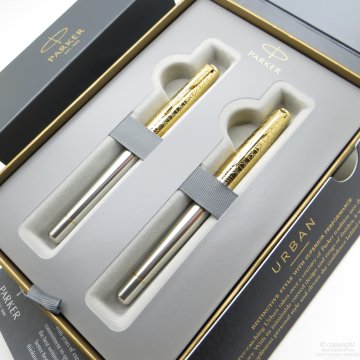 Parker Urban Premium Desenli Altın Yaldız Dolma Kalem + Roller Kalem Seti | İsme Özel Kalem