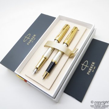 Parker Urban Premium Desenli Altın Yaldız Dolma Kalem + Roller Kalem Seti | İsme Özel Kalem