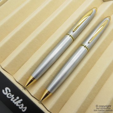 Scrikss 88 Gold Krom Tükenmez Kalem + Versatil Kalem Set | Scrikss Kalem | İsme Özel Kalem | Hediyelik Kalem