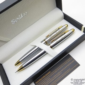 Scrikss 88 Gold Krom Tükenmez Kalem + Versatil Kalem Set | Scrikss Kalem | İsme Özel Kalem | Hediyelik Kalem
