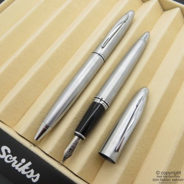 Scrikss 88 Krom Dolma Kalem + Tükenmez Kalem Set | Scrikss Kalem | İsme Özel Kalem | Hediyelik Kalem