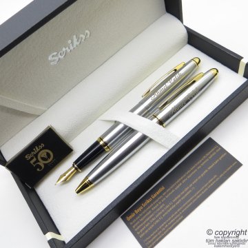 Scrikss 88 Gold Krom Dolma Kalem + Tükenmez Kalem Set | Scrikss Kalem | İsme Özel Kalem | Hediyelik Kalem