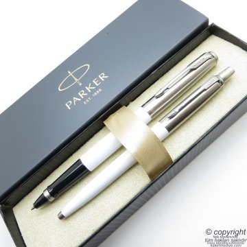 Parker Jotter Original Beyaz Roller Kalem + Tükenmez Kalem Set | İsme Özel Kalem | Hediyelik Kalem