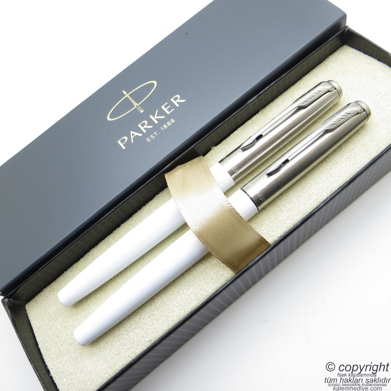 Parker Jotter Original Beyaz Dolma Kalem + Roller Kalem Set | İsme Özel Kalem | Hediyelik Kalem