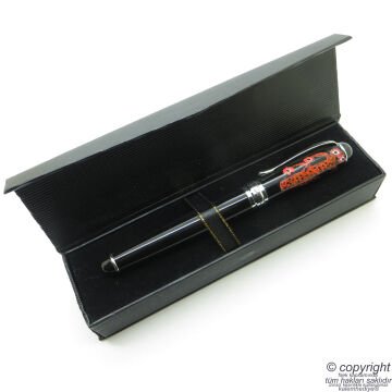 Siyah Krom Sanatsal Çizimli Roller Kalem | Benzersiz üründür. Yalnızca bir adet bulunmaktadır