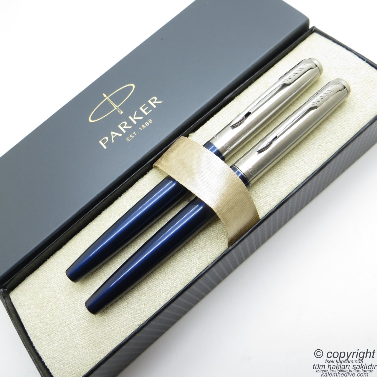 Parker Jotter Metal Mavi Dolma Kalem + Roller Kalem Set | İsme Özel Kalem | Hediyelik Kalem