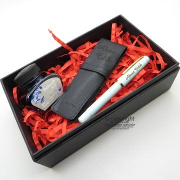 Scrikss İkili Kalem Kılıfı + 419 Mint Altın Dolma Kalem + Pelikan Mürekkep Hediyelik Set - SVG204