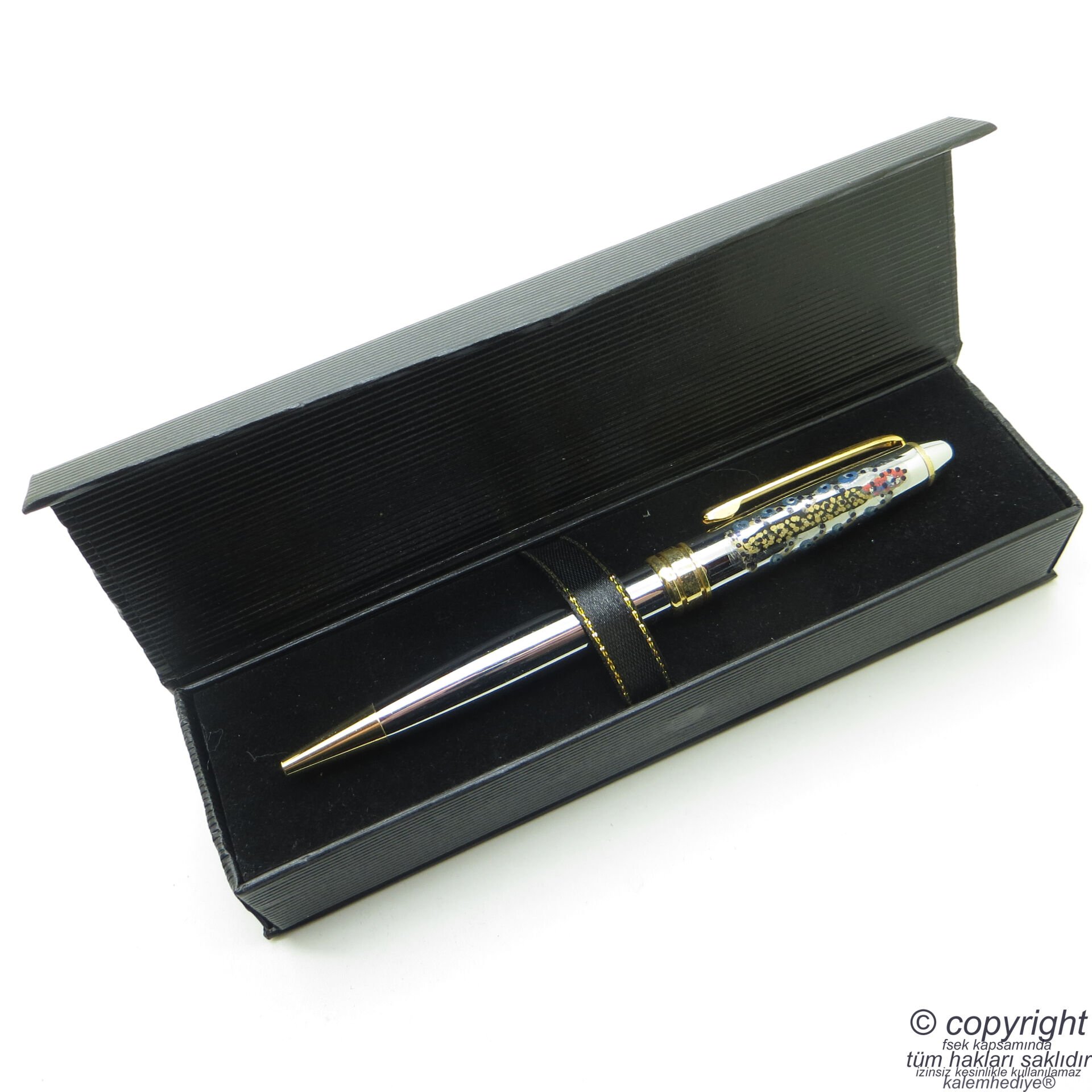 Gold Krom Sanatsal Çizimli Tükenmez Kalem | Benzersiz üründür. Yalnızca bir adet bulunmaktadır