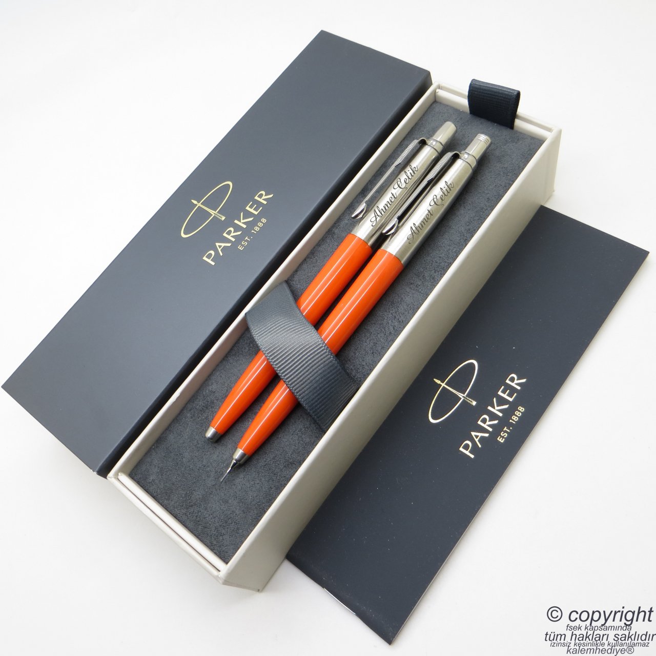 Parker Jotter Original Açık Turuncu Tükenmez Kalem + 0.5 Versatil (uçlu) Kalem Set | İsme Özel Kalem | Hediyelik Kalem