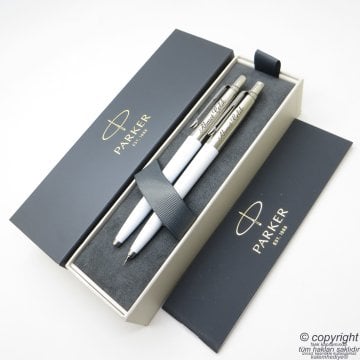 Parker Jotter Original Beyaz Tükenmez Kalem + 0.5 Versatil (uçlu) Kalem Set | İsme Özel Kalem | Hediyelik Kalem