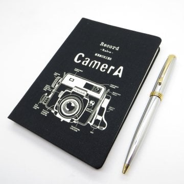 Scrikss Notelook Tekstil Camera Defter + İsme Özel Gold Krom Kalem | İsme Özel Hediye