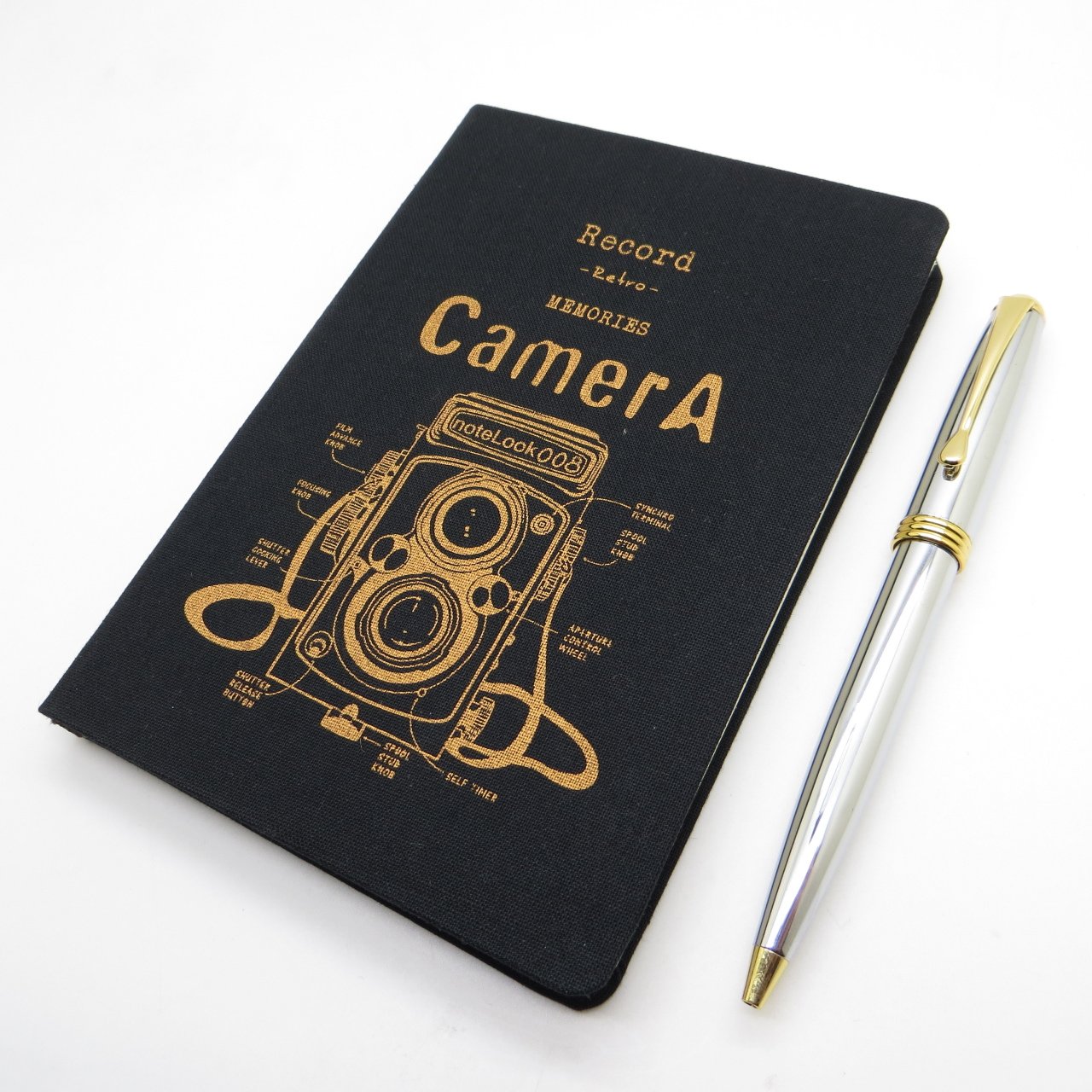 Scrikss Notelook Tekstil Camera Defter + İsme Özel Gold Krom Kalem | İsme Özel Hediye